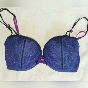 Victoria's Secret Sexy Little Things Blue and Black Lace Bra. Size 36D.